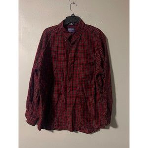 Pendleton 100% Virgin Wool Mens XL Red Long Sleeve Button‎ Down Shirt W. Tartan